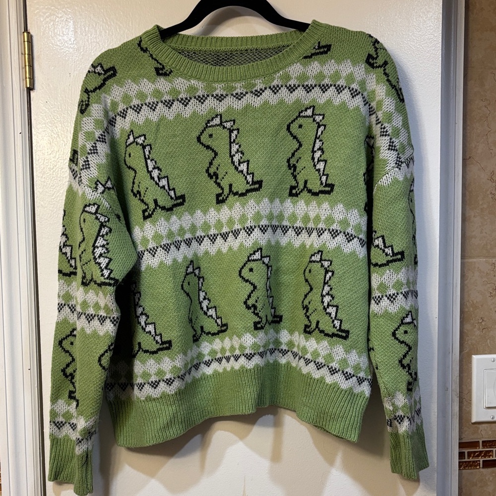 SHEIN Green Knit Dinosaur Sweater